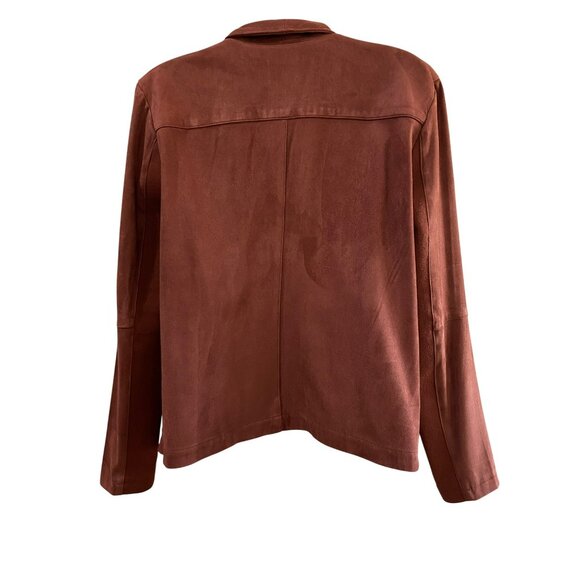 BB Dakota by Steve Madden Faux Suede Open Front Waterfall Jacket  Draped Collar - Picture 5 of 9